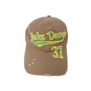 John Deere Baseball Cap Mens OSFM Brown Excellent Distressed Logo 37 Hat